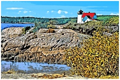 Large Rock Near Hendricks Head Light - Digital Painting